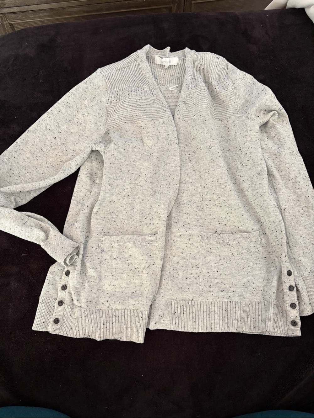 Verve Ami Light Gray Speckled Open-Front Cardigan